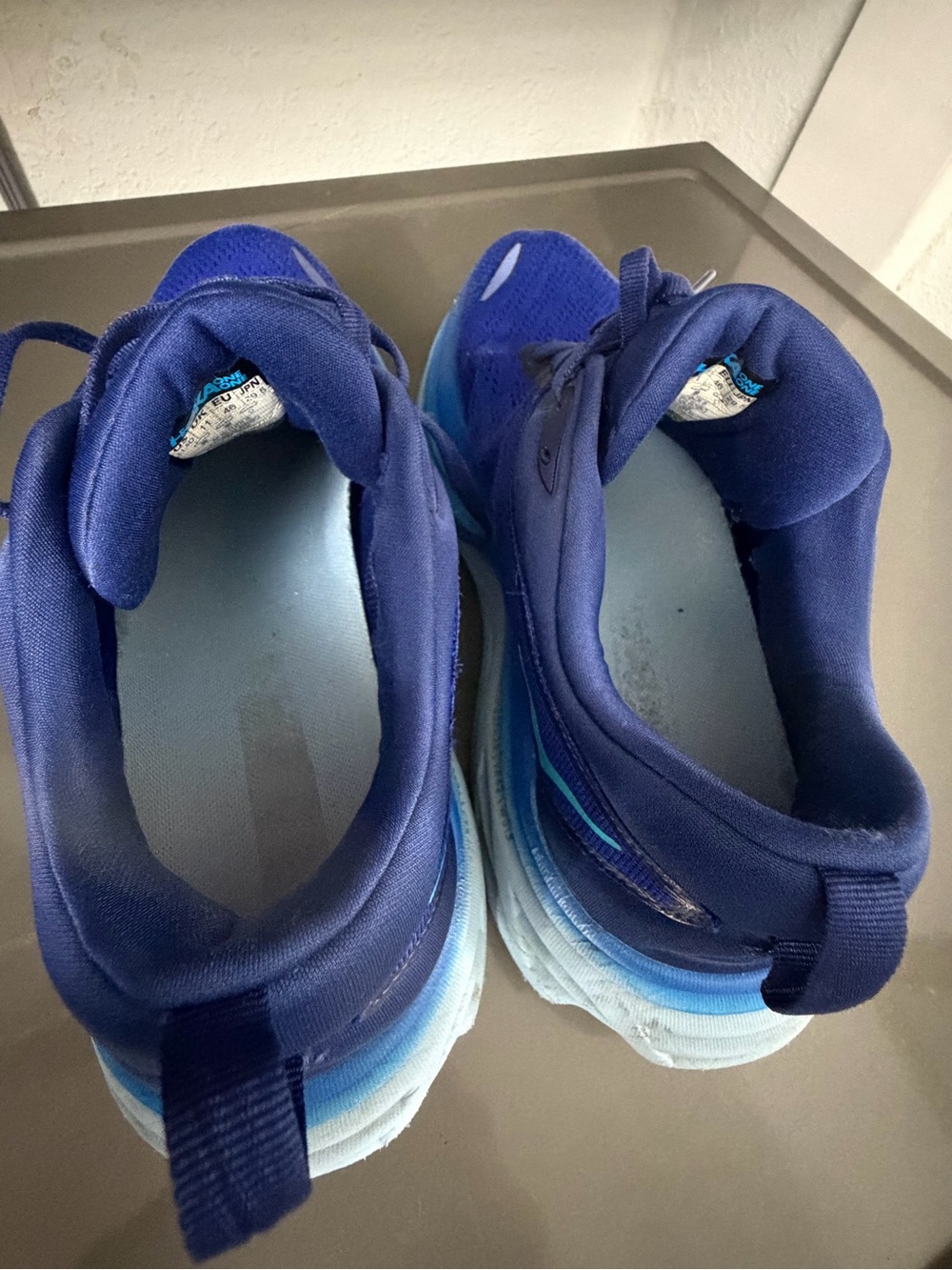 Hoka One One Navy Blue and Bright Blue Logo Running Shoes - Picture 7 of 14